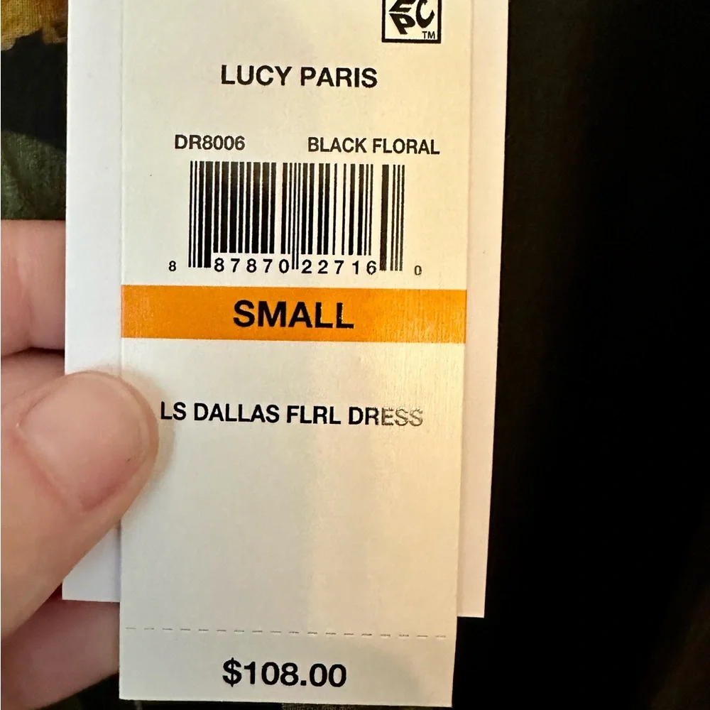 NWT Lucy Paris black Floral long sleeve lined dress women’s size small - Picture 4 of 4